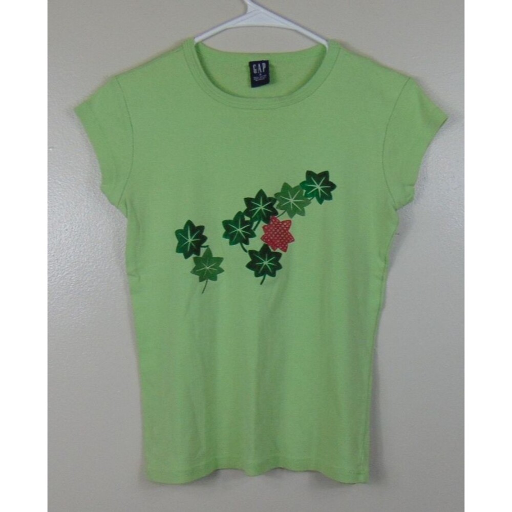 Vintage Gap Green T-shirt 90's Women's Small Velvet Print Indie Skater Duff Y2K